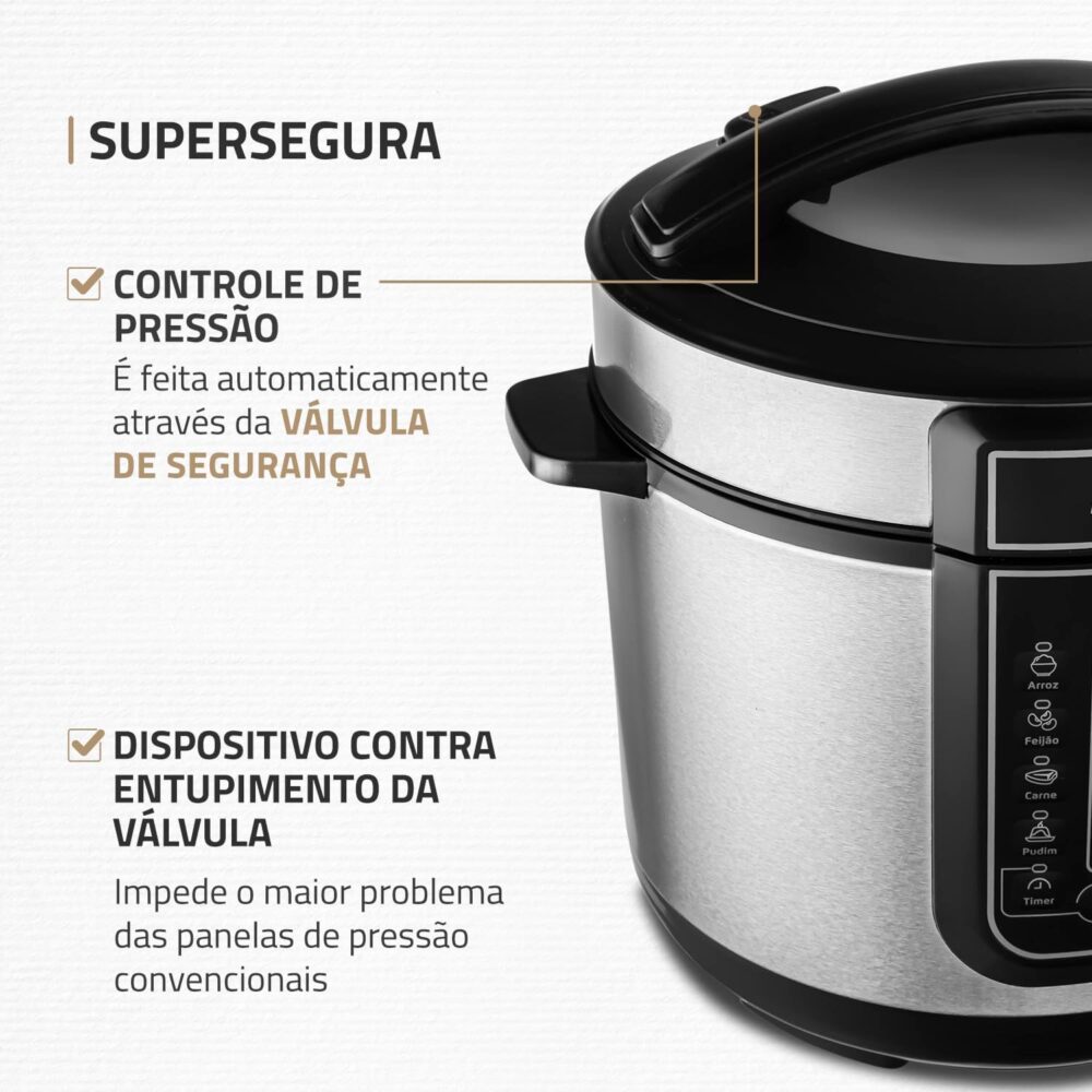 Panela de Pressão Elétrica Digital 5L, Mondial, Preto/Inox, ... - Image 6