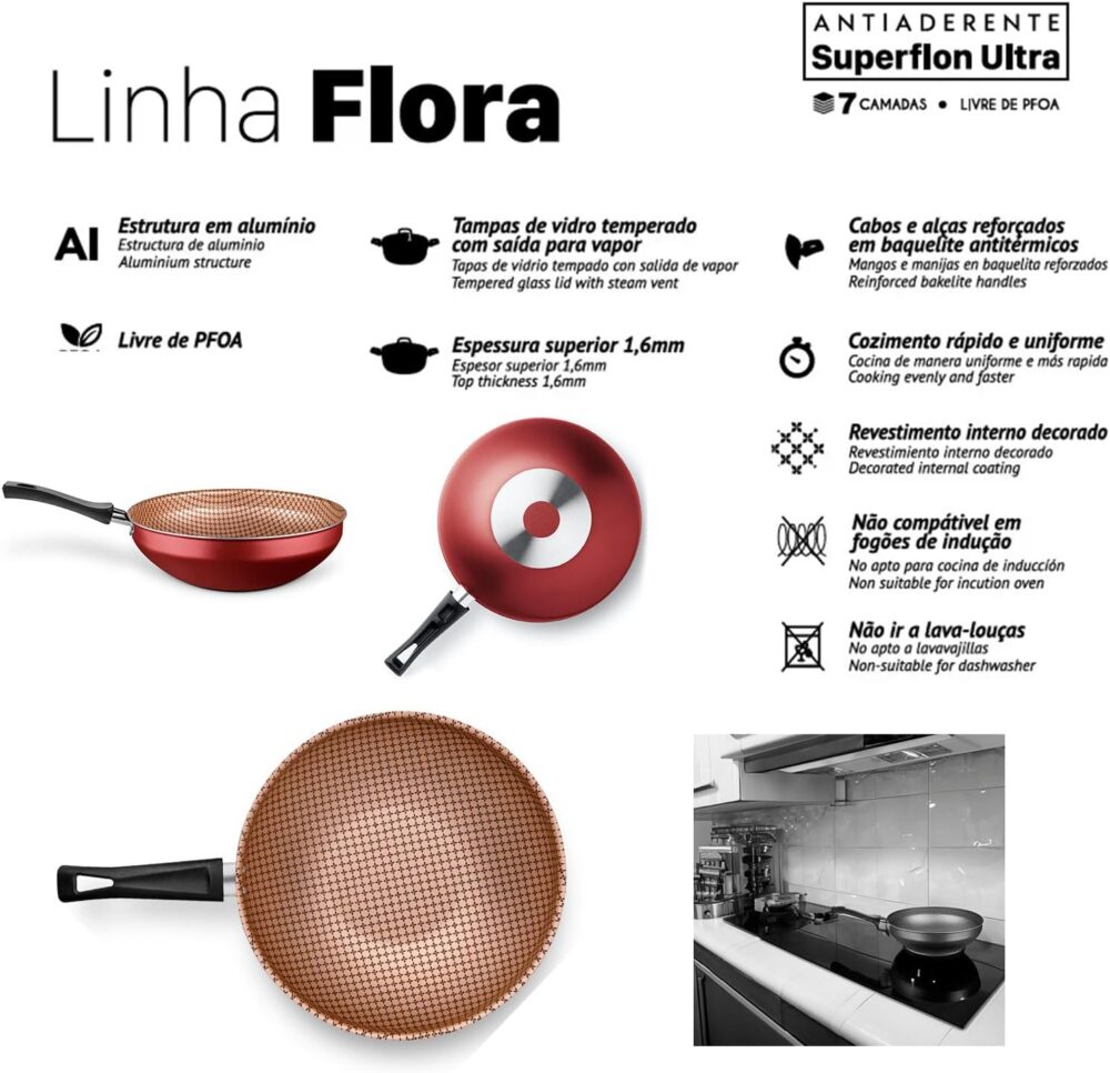 MTA WOK FLORA N°24/2,8L - DE ALUMINIO COM ANTIADERENTE COR C... - Image 4