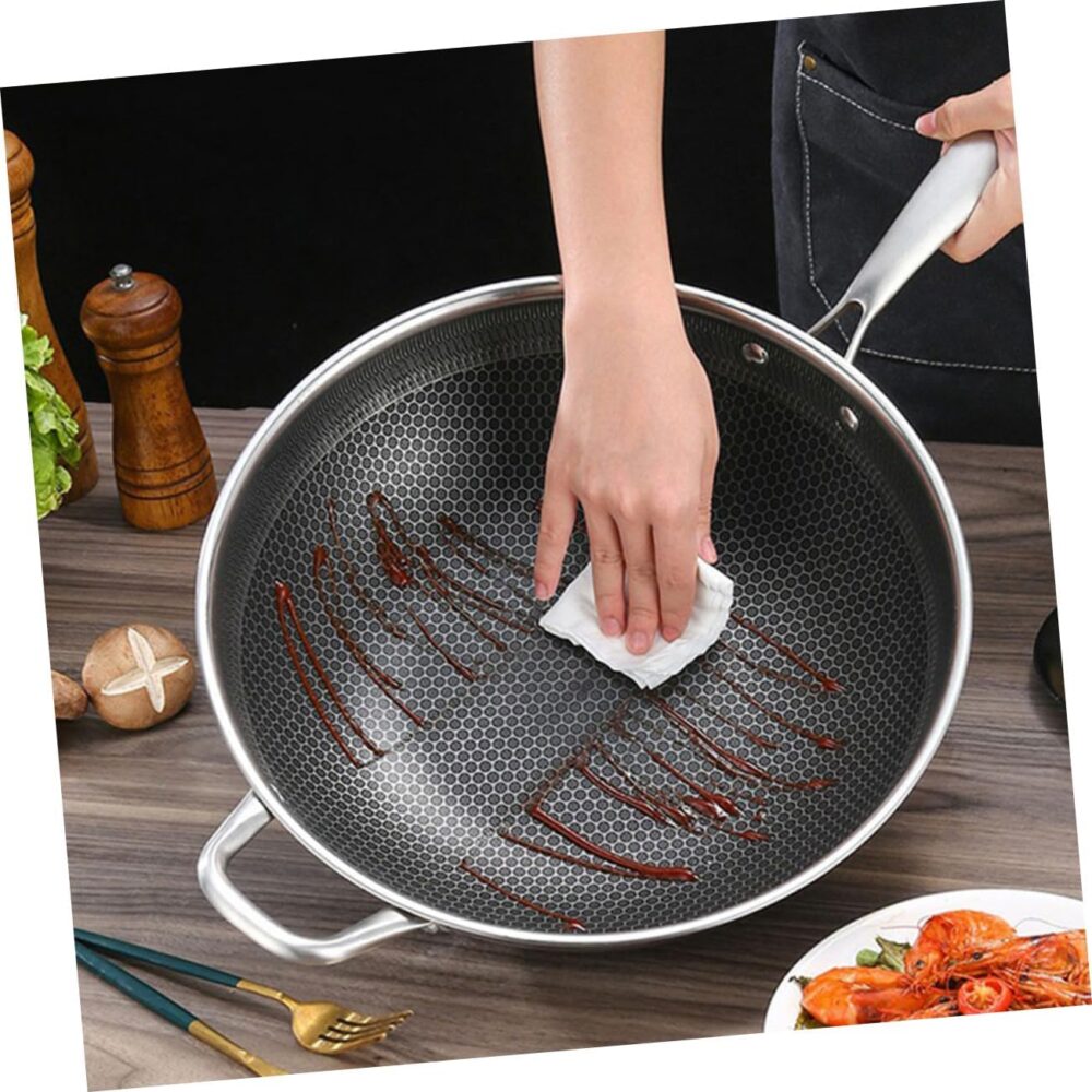 PRETYZOOM Panela Wok De Aço Inoxidável Panela Wok Pow De Aço... - Image 9