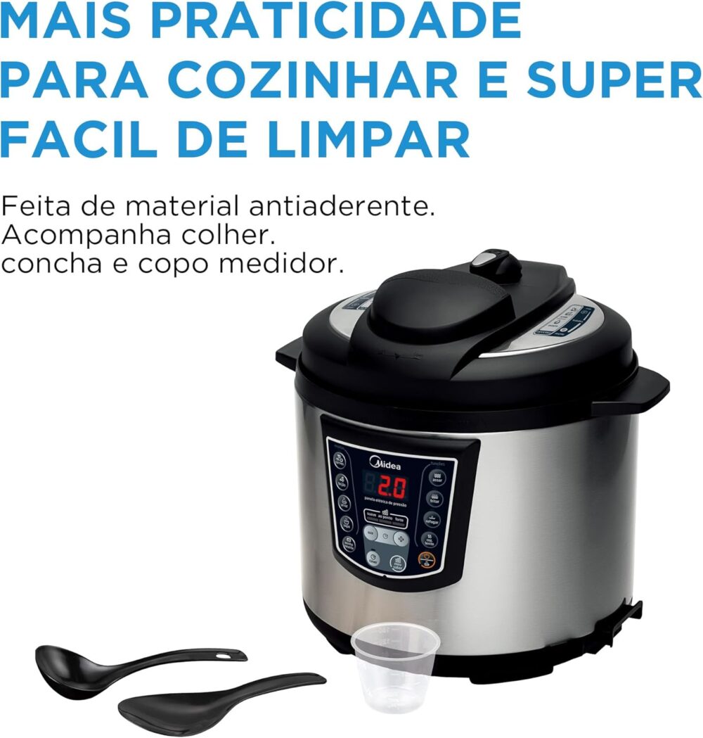 Panela de Pressão Elétrica 6L Digital, Inox/Preto, 110v, Mid... - Image 5