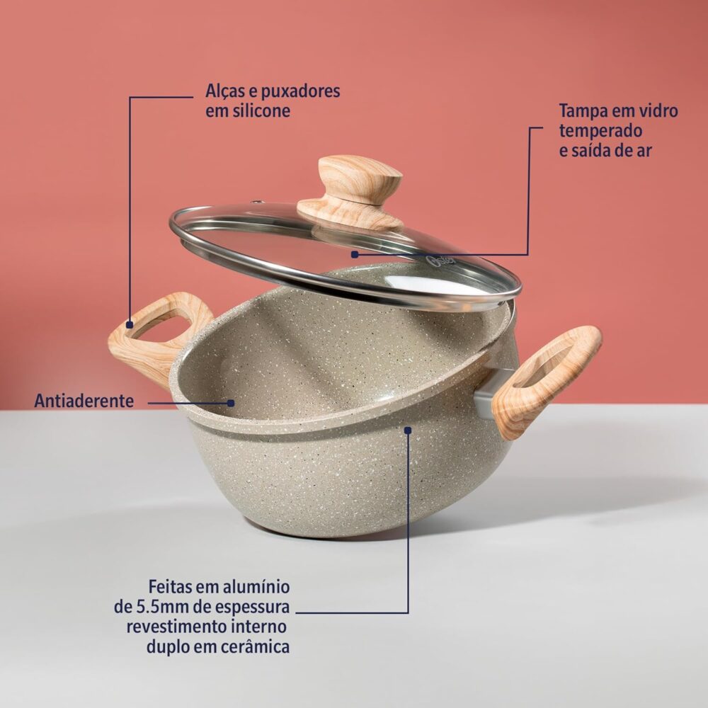 Caçarola com Tampa 7,5L Cerâmica Marble Edition Cinza Dust O... - Image 4