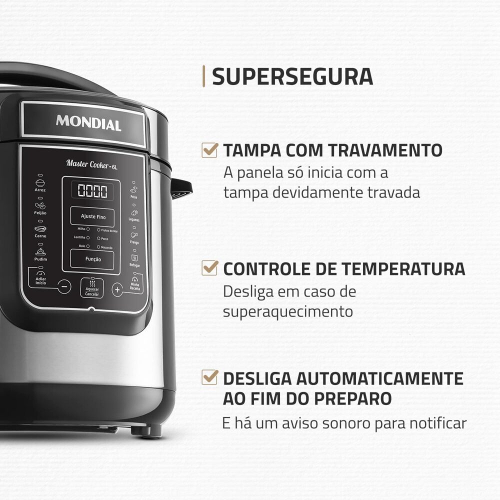Panela de Pressão Elétrica Digital 6L, Mondial, Preto/Inox, ... - Image 4