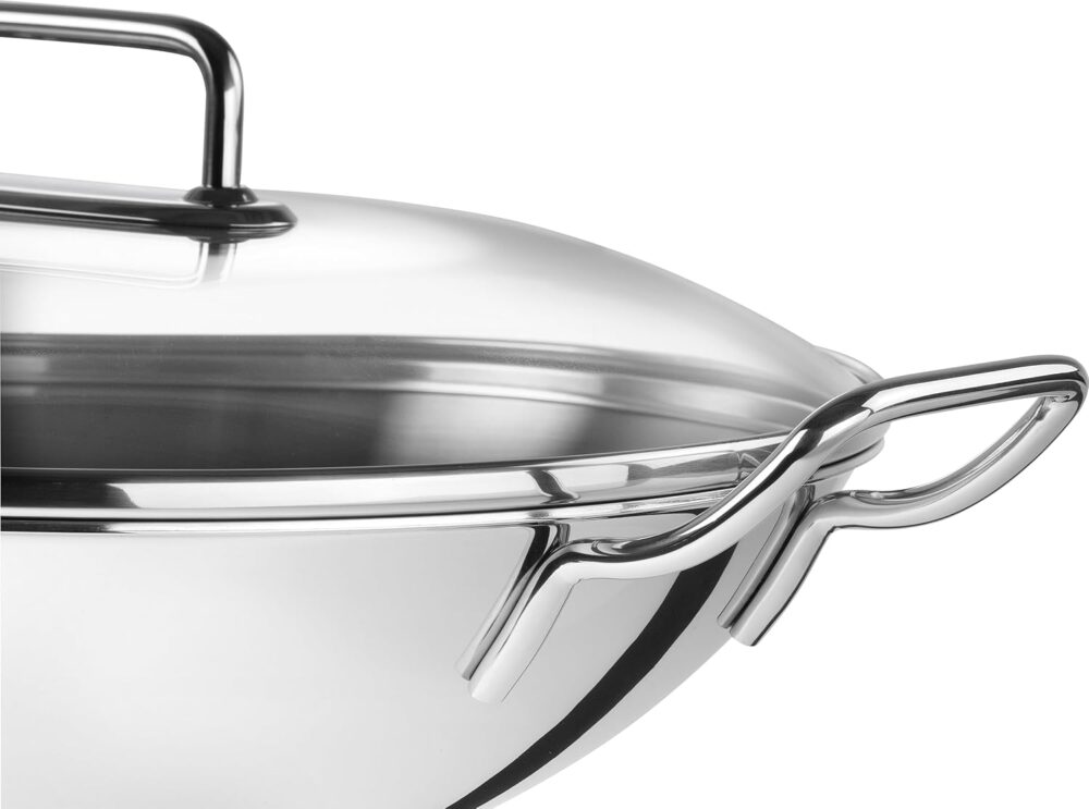 Frigideira Wok, Aço Inoxidável sem Revestimento, Tampa de Vi... - Image 2