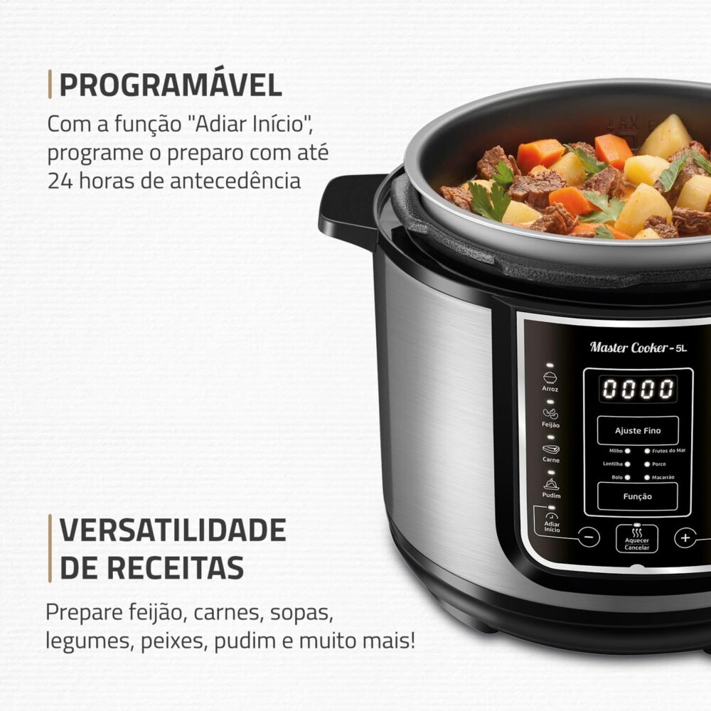 Panela de Pressão Elétrica Digital 5L, Mondial, Preto/Inox, ... - Image 3