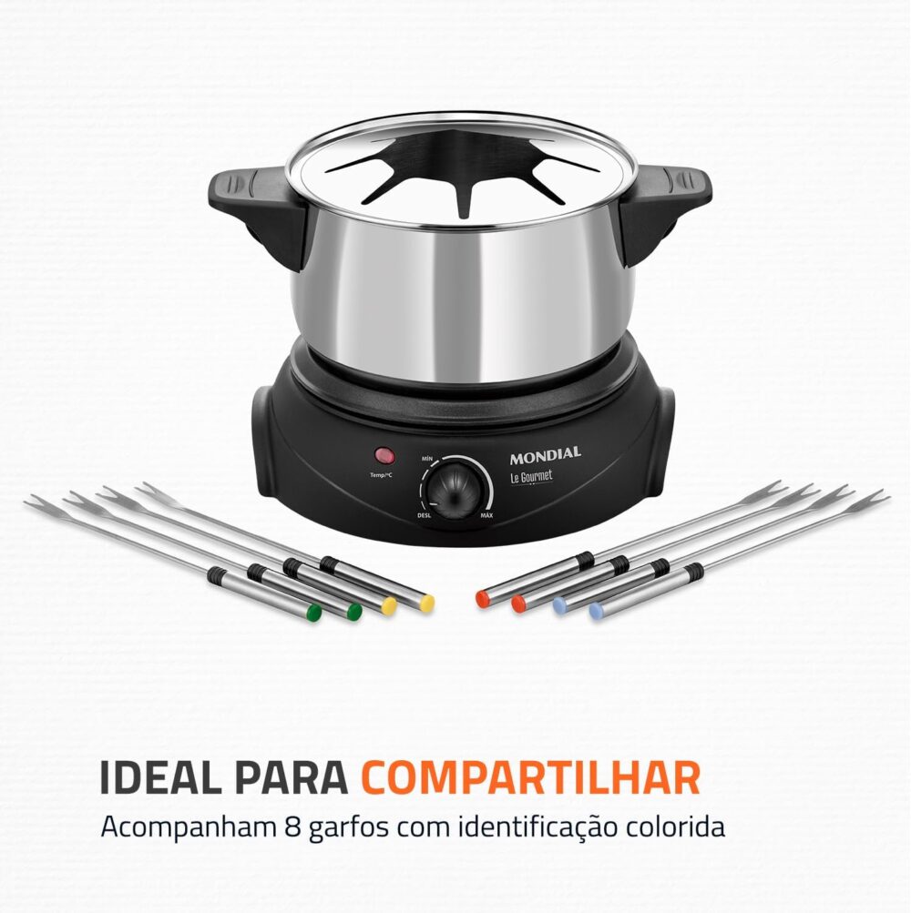 Panela Elétrica de Fondue, Mondial, Preto/Prata, 1200W, 110V... - Image 3
