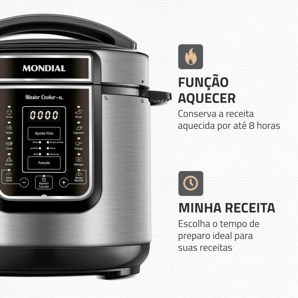 Panela de Pressão Elétrica Digital 6L, Mondial, Preto/Inox, ... - Image 6