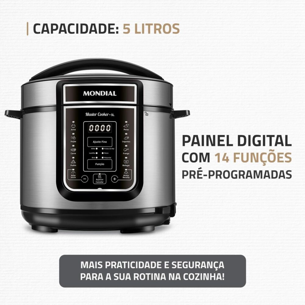 Panela de Pressão Elétrica Digital 5L, Mondial, Preto/Inox, ... - Image 2