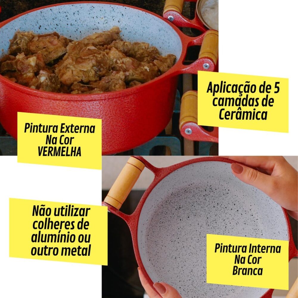 Jogo Panelas Cerâmica Atoxica Antiaderente Com Cabo de Madei... - Image 4