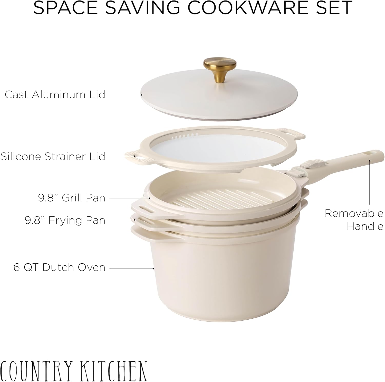 Country Kitchen Conjunto de panelas empilháveis de 6 peças, ... - Image 2
