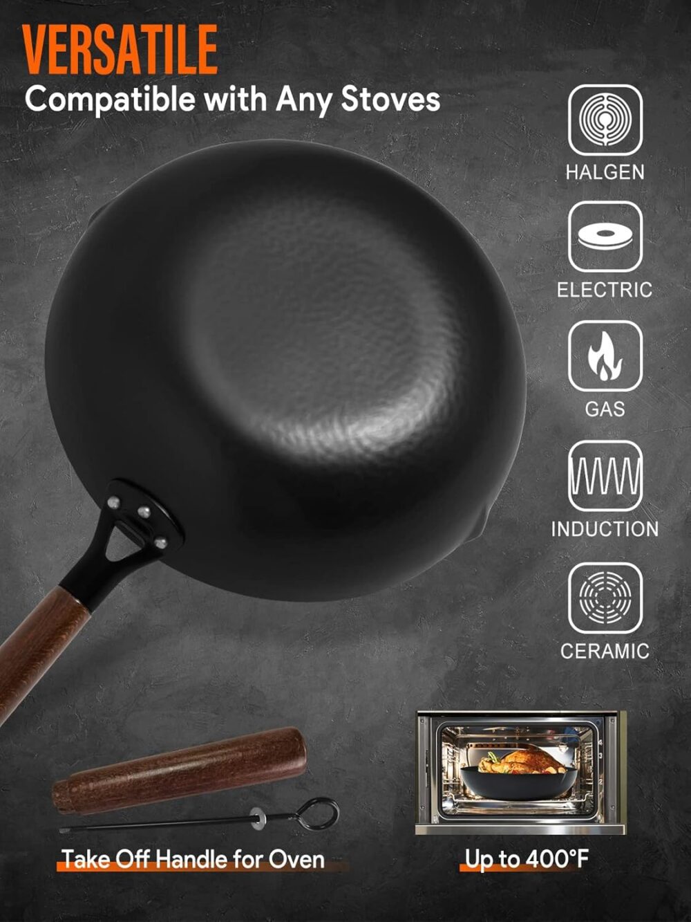 Panela Wok com tampa, woks de aço carbono e frigideira com a... - Image 7
