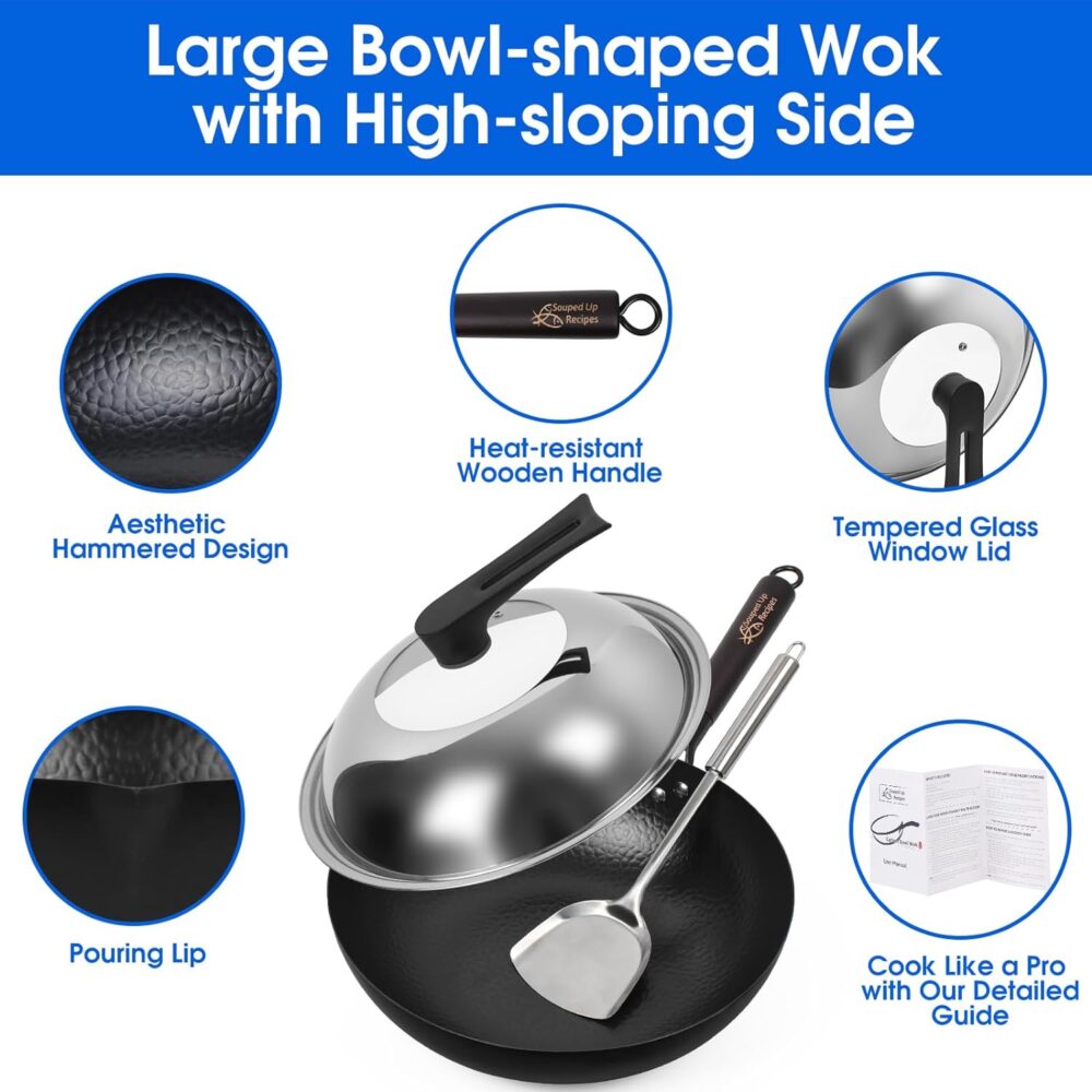 Souped Up Recipes Wok de aço carbono para fogões elétricos, ... - Image 7