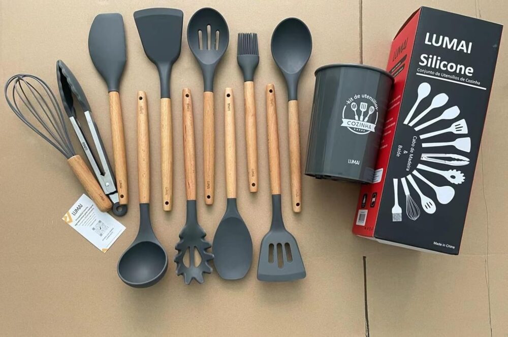 Kit 12 Utensílios De Cozinha Em Silicone E Cabo De Madeira L... - Image 3
