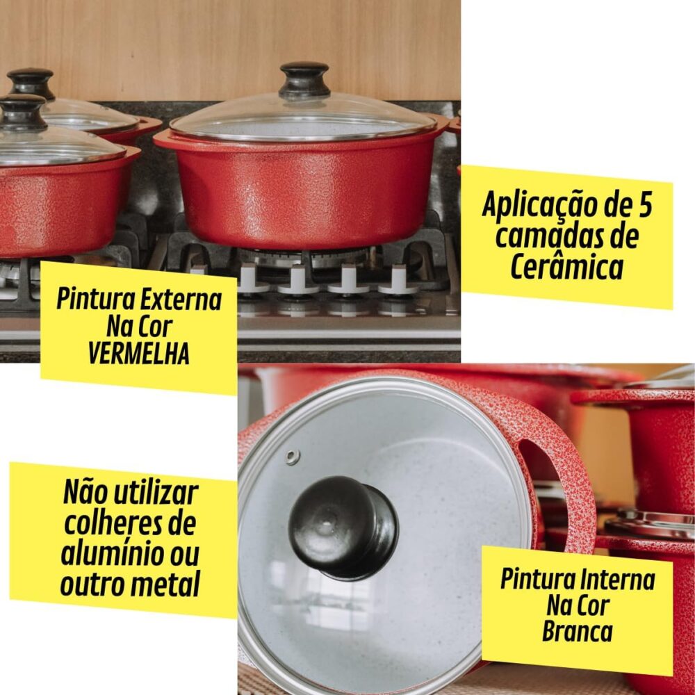 Jogo 5 Panelas Cerâmica Atoxica Antiaderente em Aluminio Fun... - Image 5