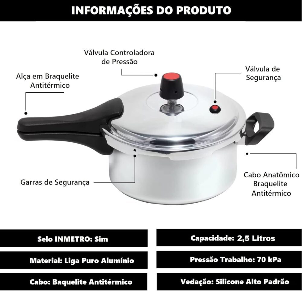 Panela De Pressão 2,5 Litros Fechamento Externo Polida Alumí... - Image 2