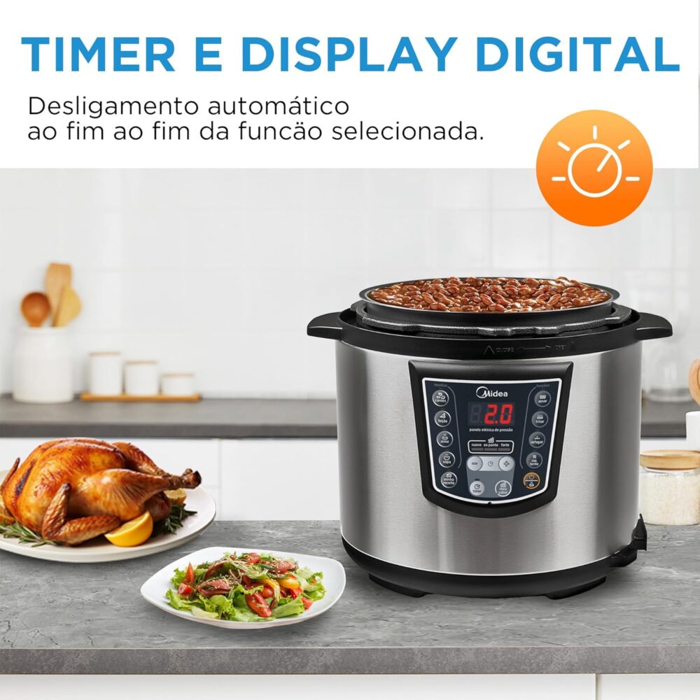 Panela de Pressão Elétrica 6L Digital, Inox/Preto, 110v, Mid... - Image 4