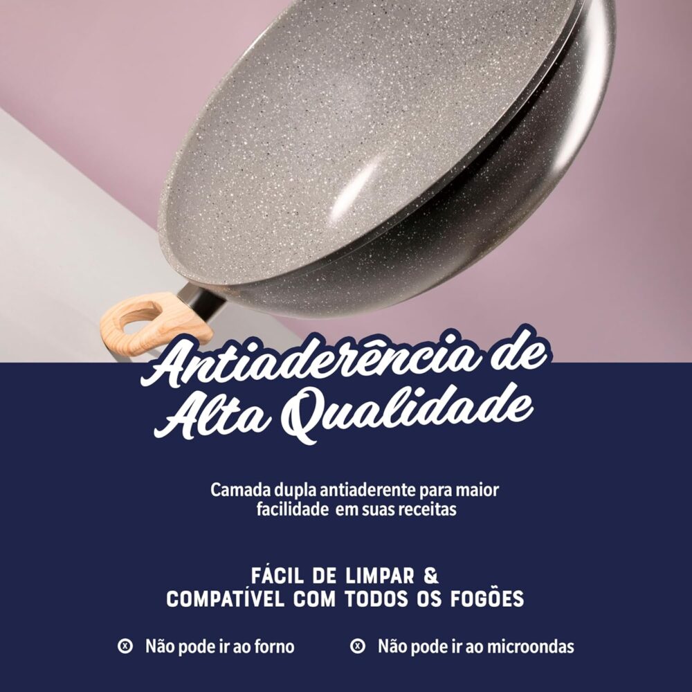 Panela Wok com Tampa 7L Cerâmica Marble Edition Dark Grey Os... - Image 3