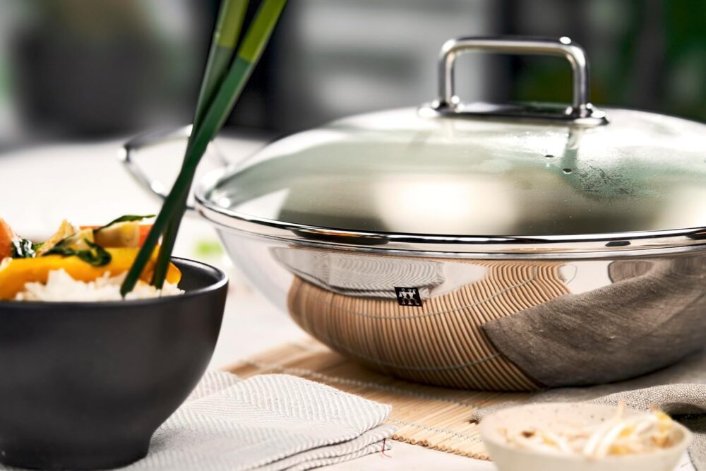 Frigideira Wok, Aço Inoxidável sem Revestimento, Tampa de Vi... - Image 6