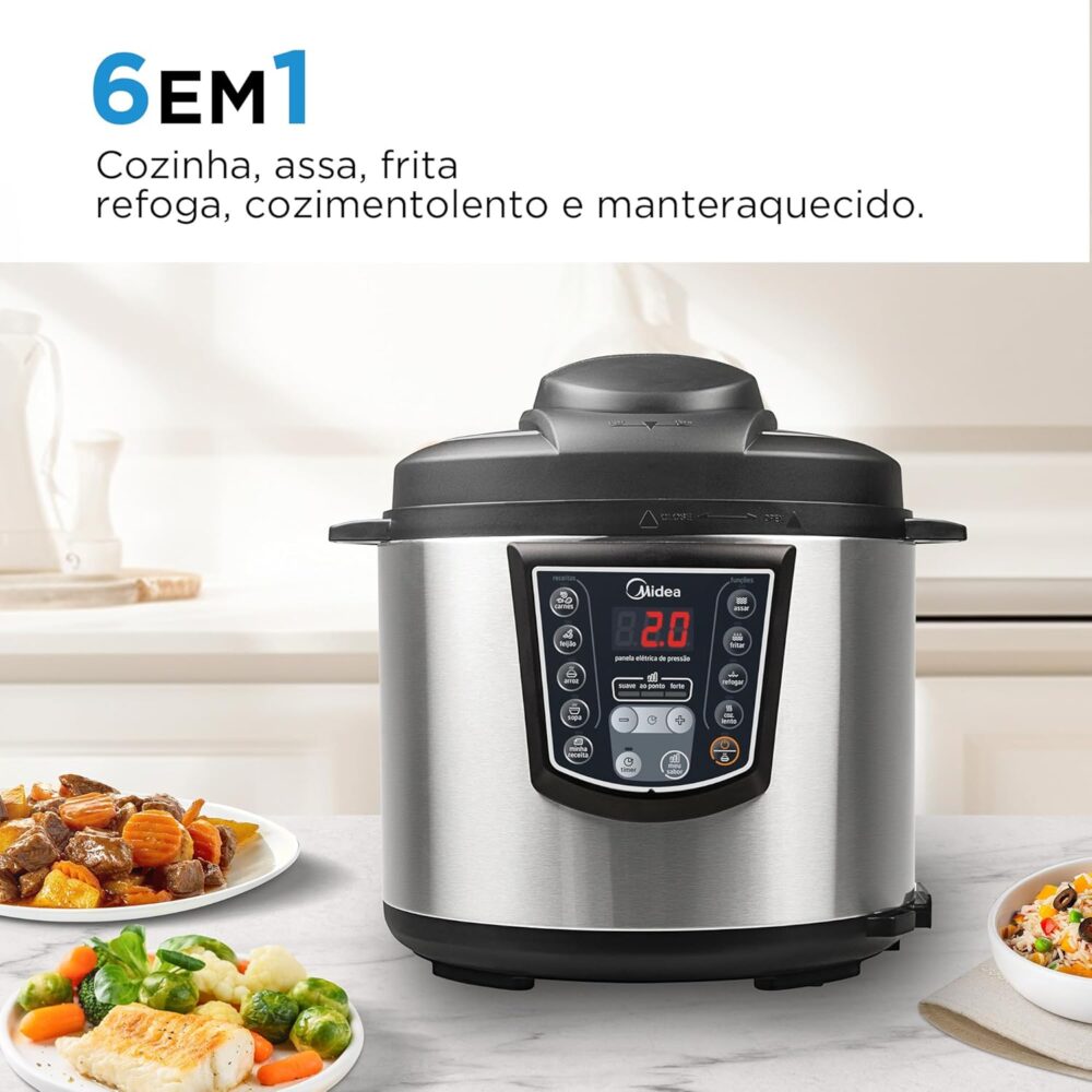 Panela de Pressão Elétrica 6L Digital, Inox/Preto, 110v, Mid... - Image 2