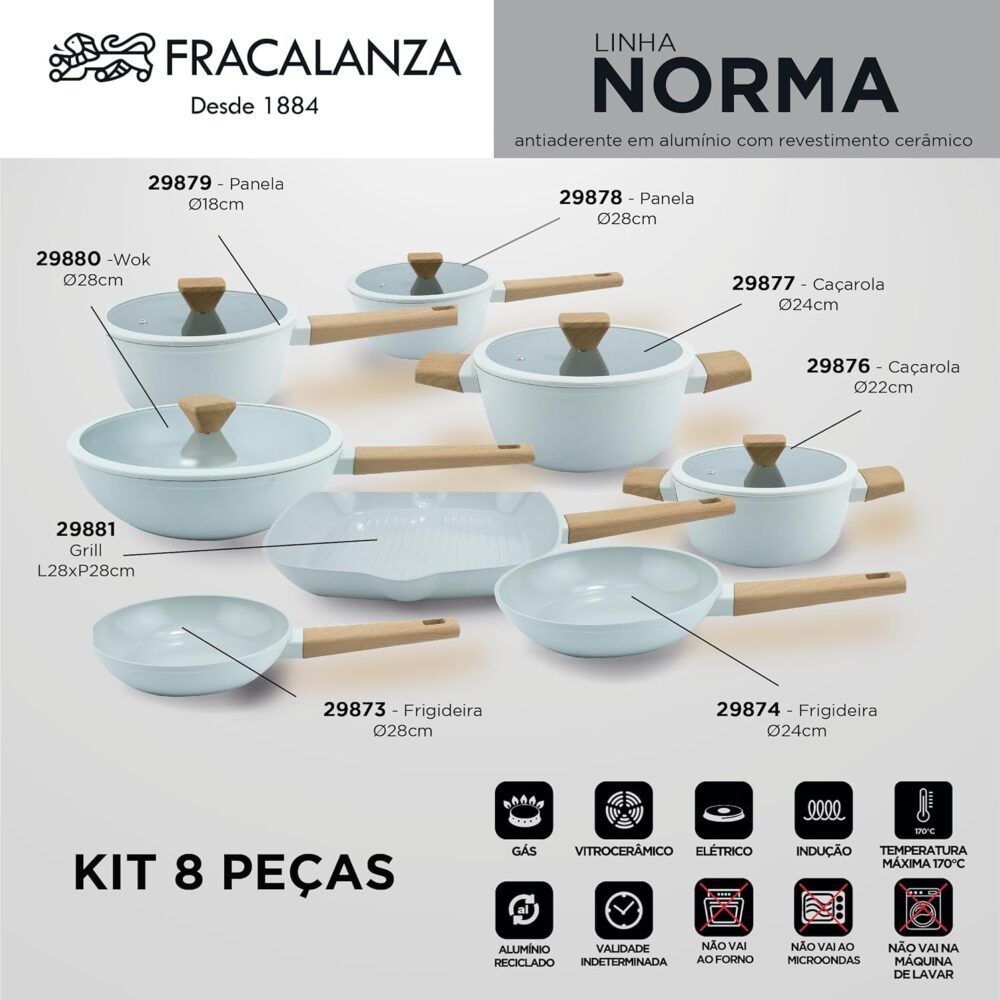 Jogo De Panelas Revestimento Cerâmico Indução Cinza 8 Peças - Image 3