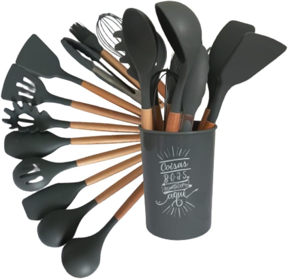 Kit De Cozinha 12 Peças Utensílios De Silicone Antiaderentes...
