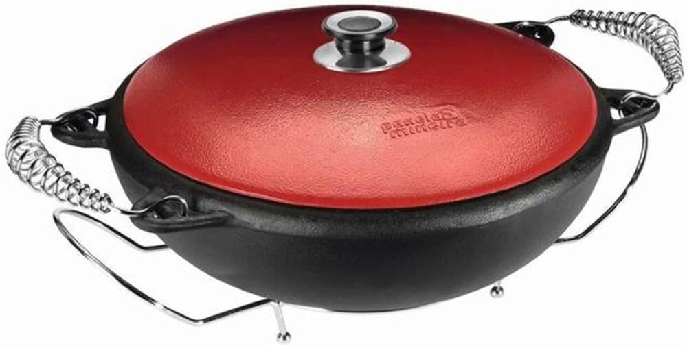 PANELA MOQUECA ALÇA ESPIRAL TAMPA FERRO VERMELHA C/SUPORTE 3...