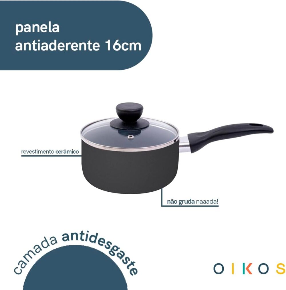 Panela antiaderente de cerâmica e alumínio com tampa de vidr... - Image 3