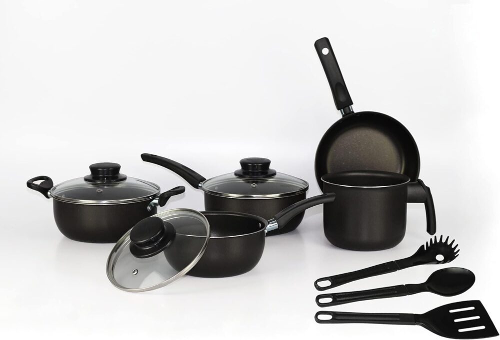 kit conjunto panelas 8 peças preto