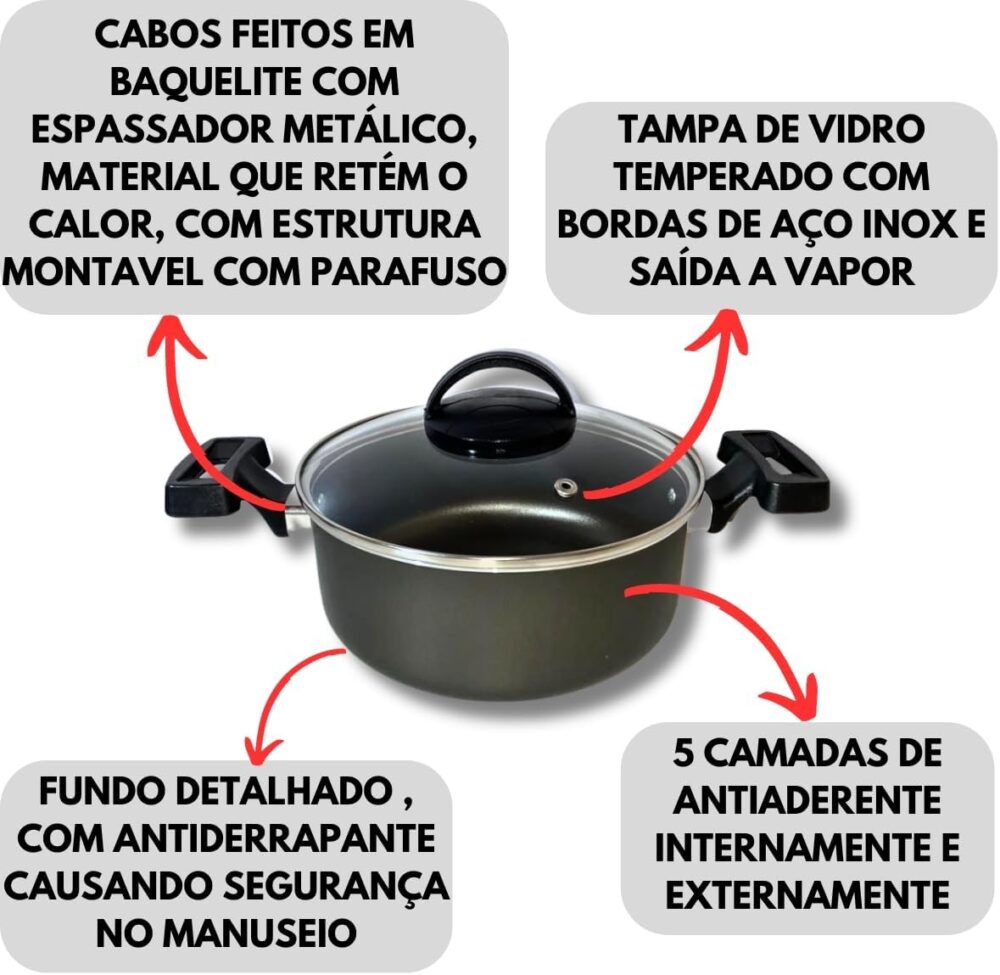 Jogo De Panelas 8 Pçs Plus Antiaderente Com Tampa Vidro (Gra... - Image 3