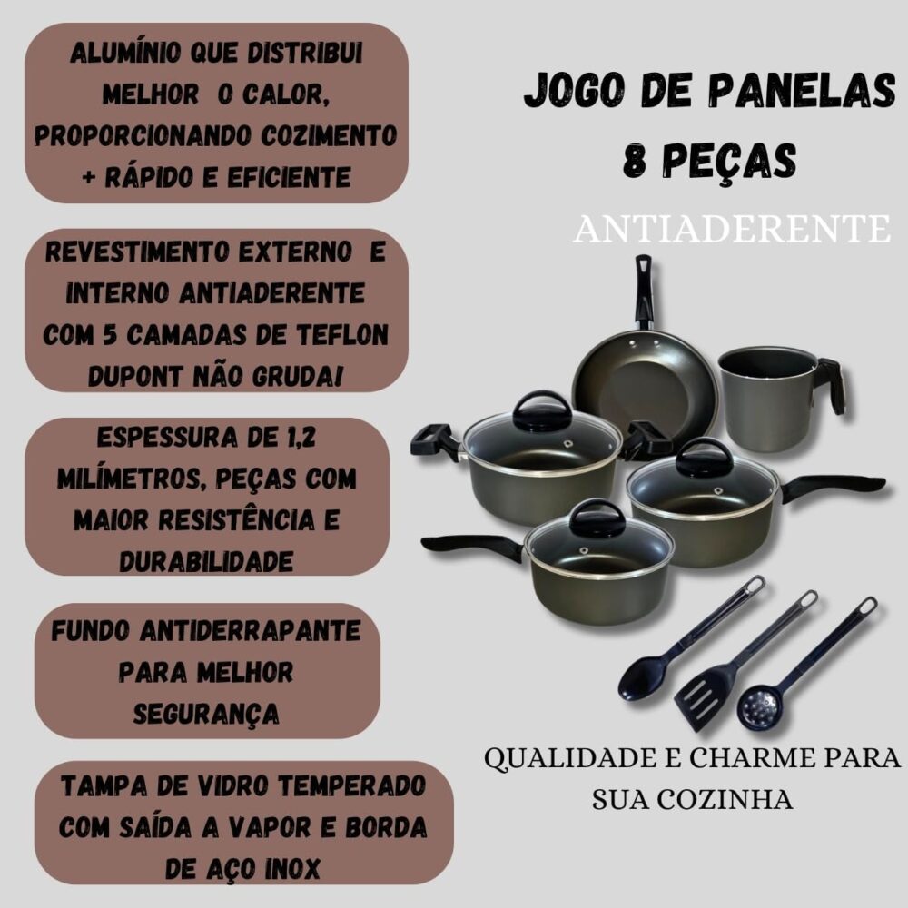 Jogo De Panelas 8 Pçs Plus Antiaderente Com Tampa Vidro (Gra... - Image 5