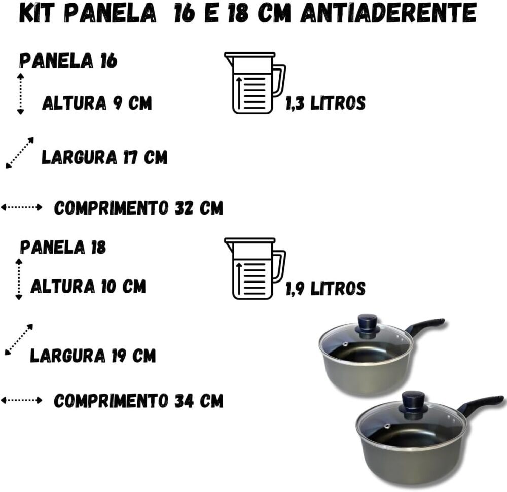 Kit Panelas Marcolar N16 E 18 Antiaderente com Tampa de vidr... - Image 3