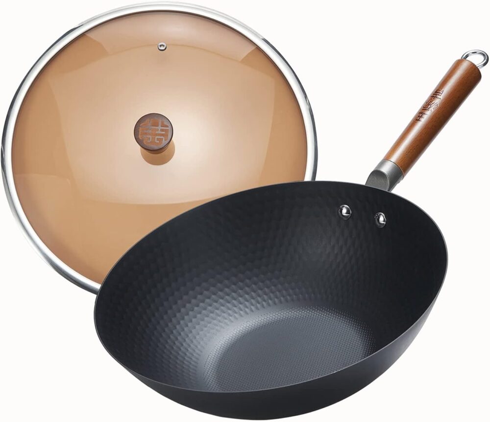 WANGYUANJI Wok de ferro fundido leve, frigideira com cabo de...