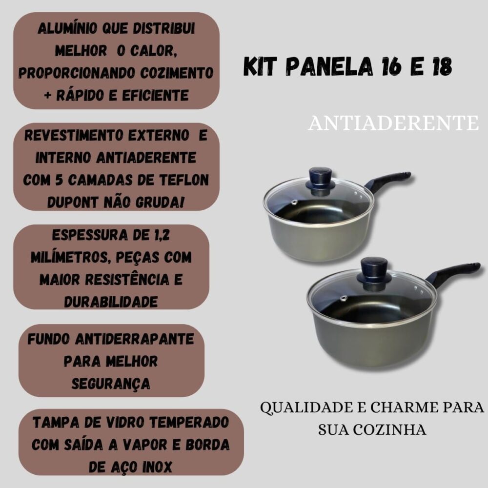 Kit Panelas Marcolar N16 E 18 Antiaderente com Tampa de vidr... - Image 4