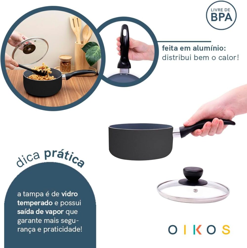 Panela antiaderente de cerâmica e alumínio com tampa de vidr... - Image 4
