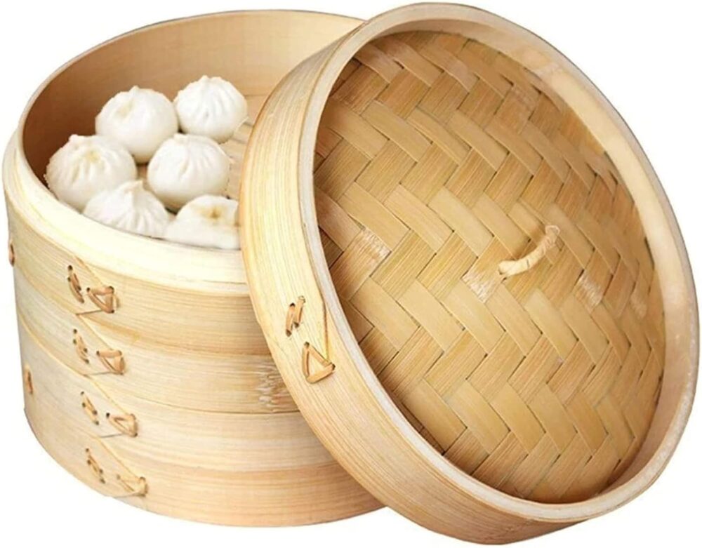 KELUNIS Cesta de bambu para vaporizador com tampa, utensílio...