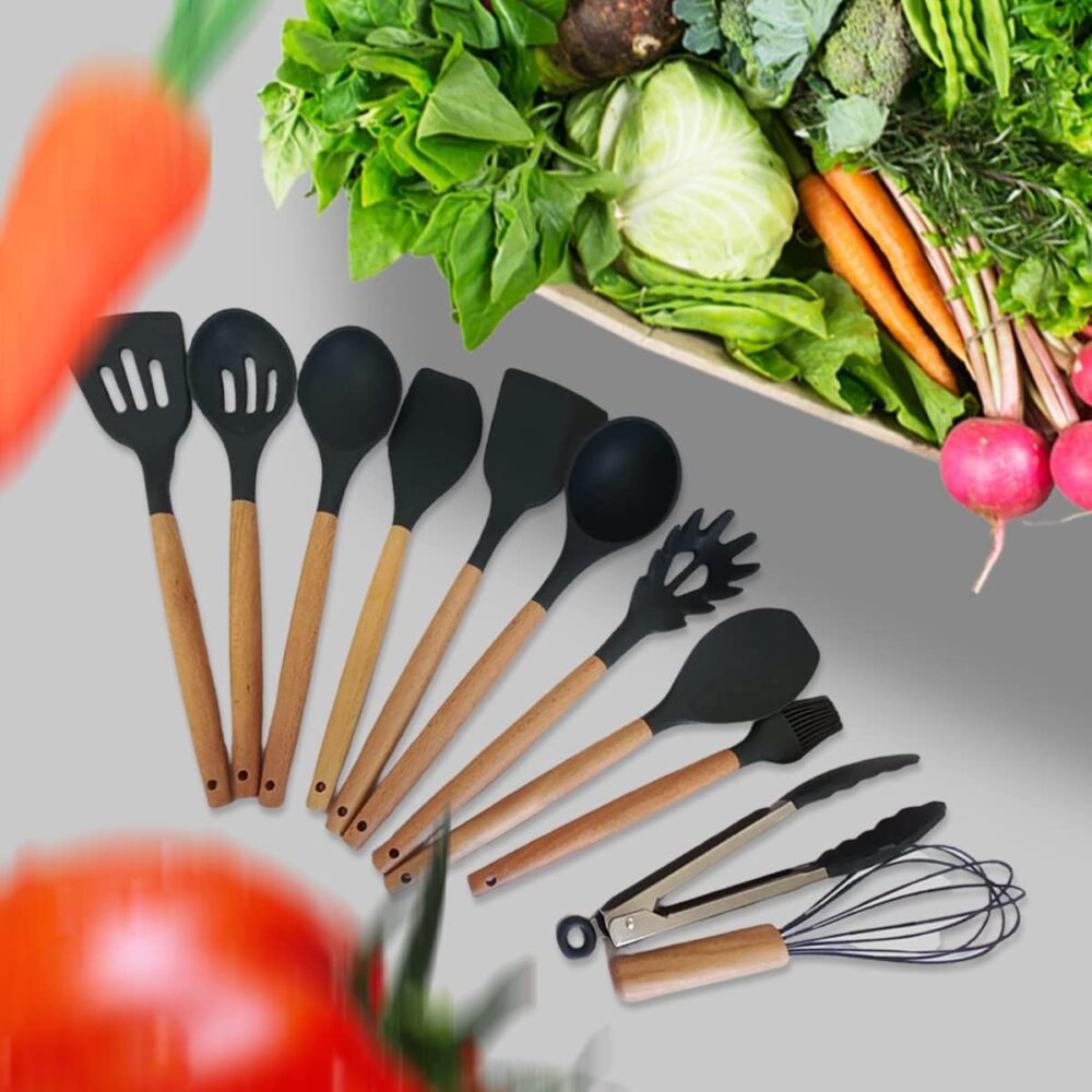 Kit De Cozinha 12 Peças Utensílios De Silicone Antiaderentes... - Image 2
