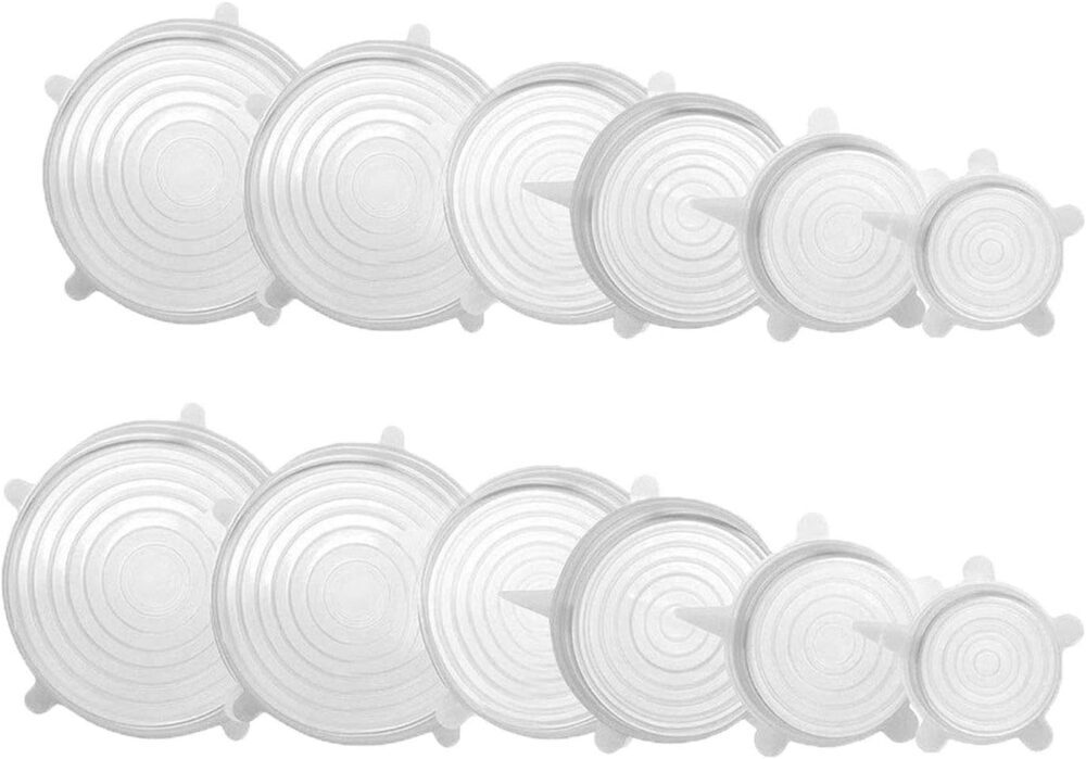 12 tampas de silicone cor transparente para potes vasilhas t...