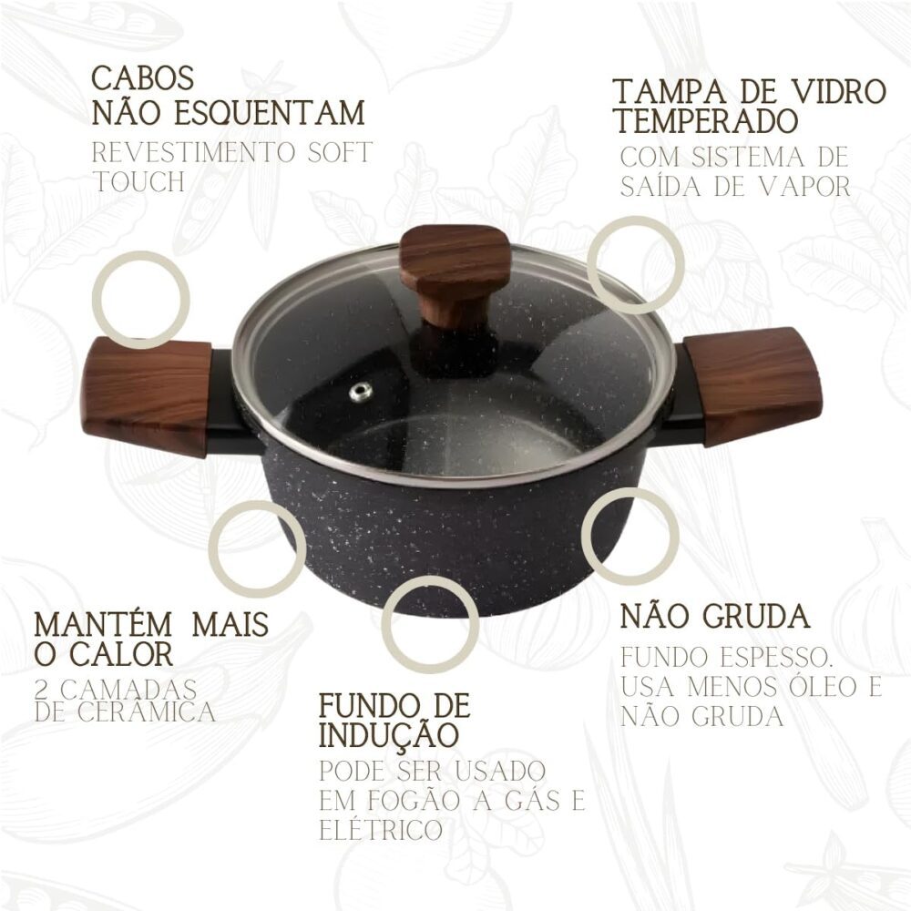 Panela Grande Caçarola Com Tampa Antiaderente Revestimento C... - Image 3