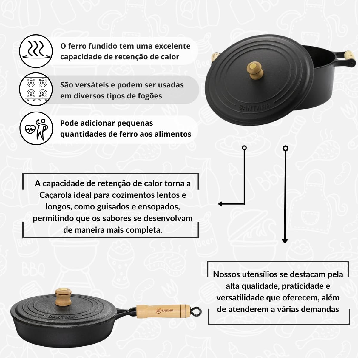 Jogo de Panela Caçarolas 16, 18, 22 tampa de ferro alça de m... - Image 5