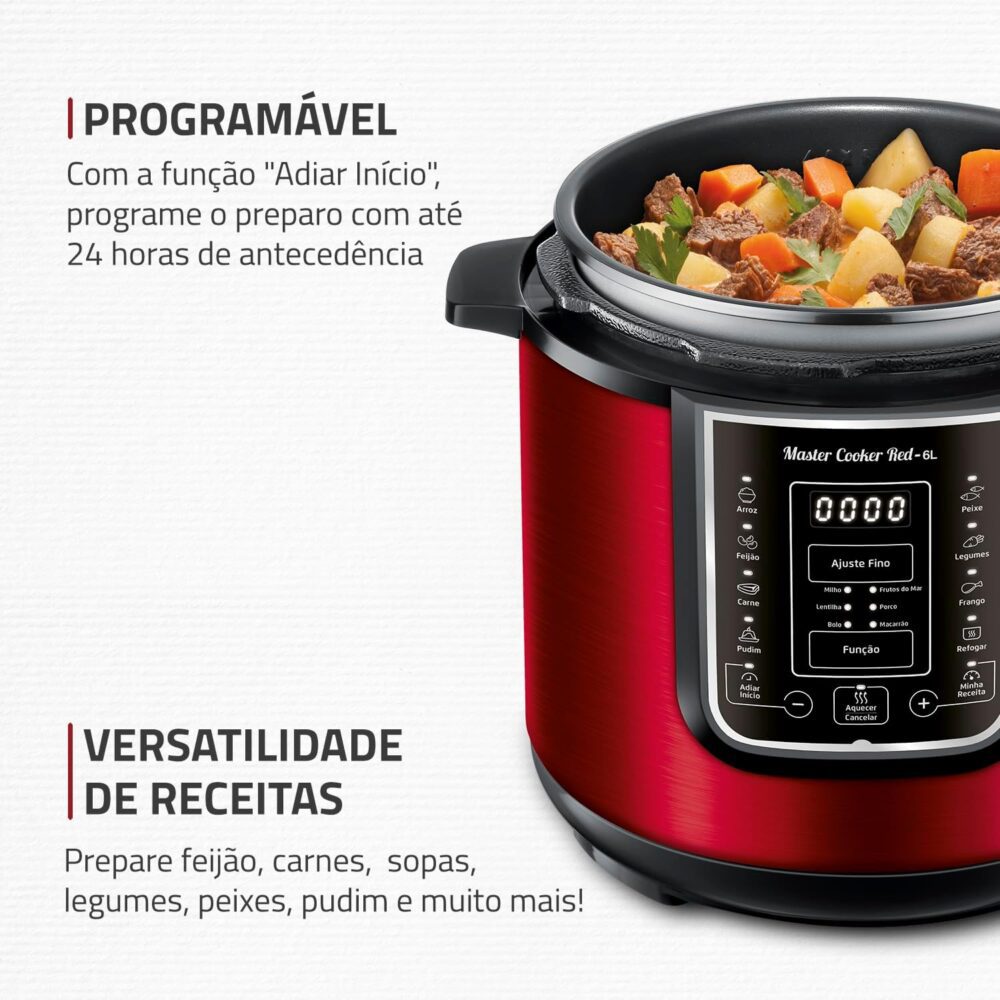 Panela de Pressão Elétrica Digital 6L, Mondial, Vermelho/Ino... - Image 3