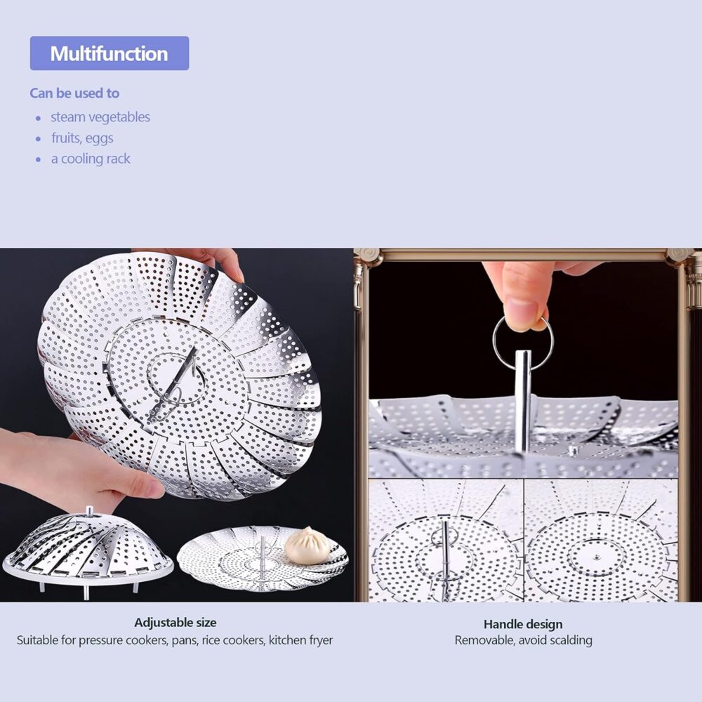 Cesta a vapor, multifuncional de aço inoxidável, dobrável, u... - Image 3