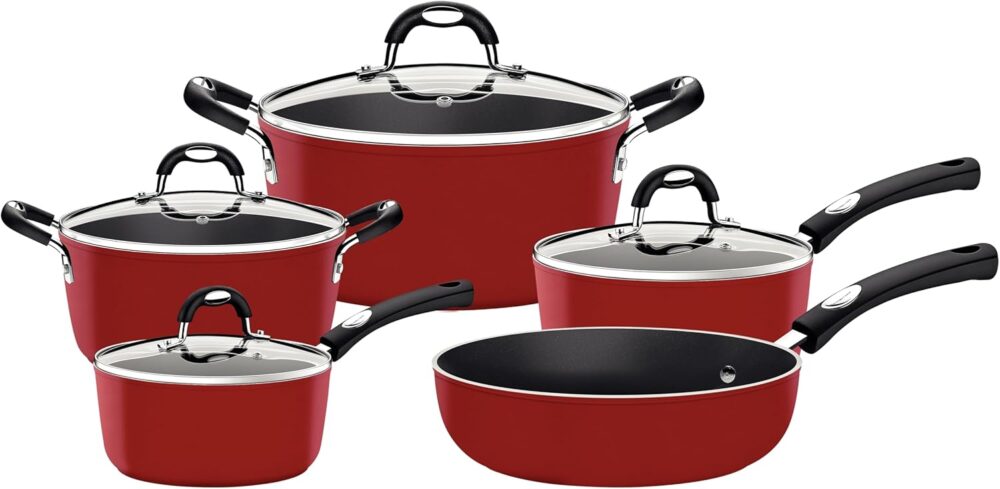 Jogo Panela Alum 5Pc Monaco Indução Vermelho Tramontina