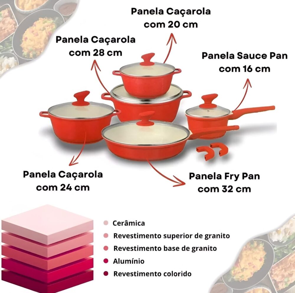 Conjunto de Panelas de Cerâmica Antiaderente Revestido de Gr... - Image 2