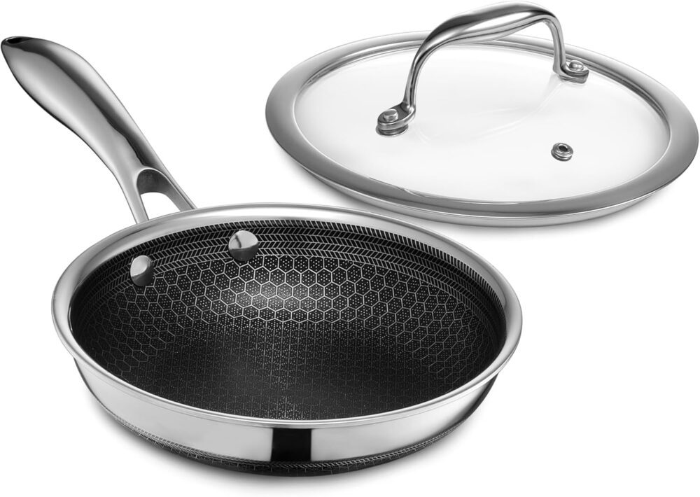 HexClad Frigideira híbrida antiaderente de 17 cm com tampa d...