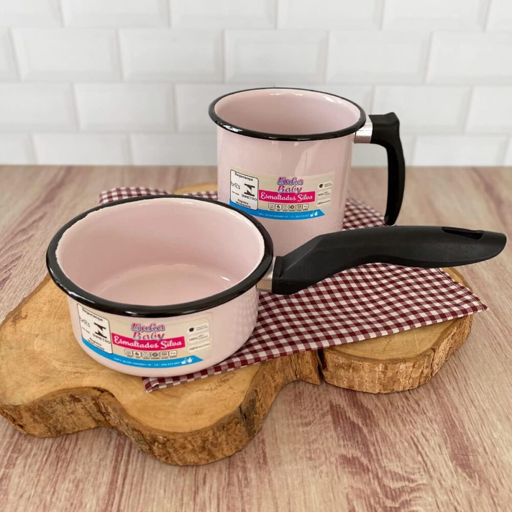 Conjunto Panela Esmaltada Ágata 1L e Leiteira 1,5L com cabos... - Image 3