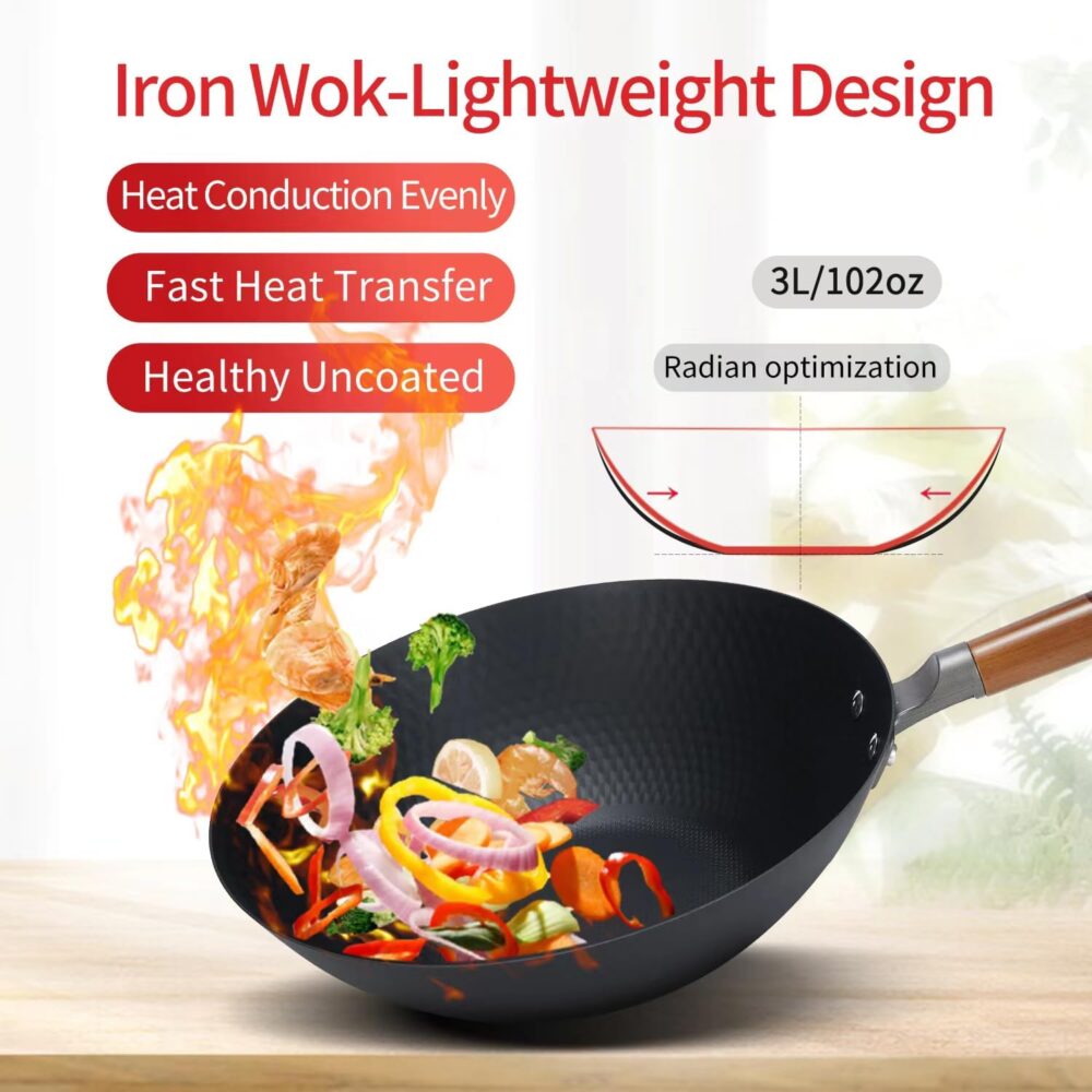 WANGYUANJI Wok de ferro fundido leve, frigideira com cabo de... - Image 6