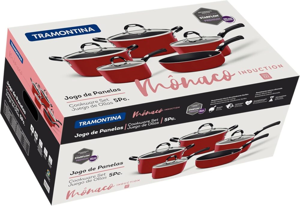 Jogo Panela Alum 5Pc Monaco Indução Vermelho Tramontina - Image 2