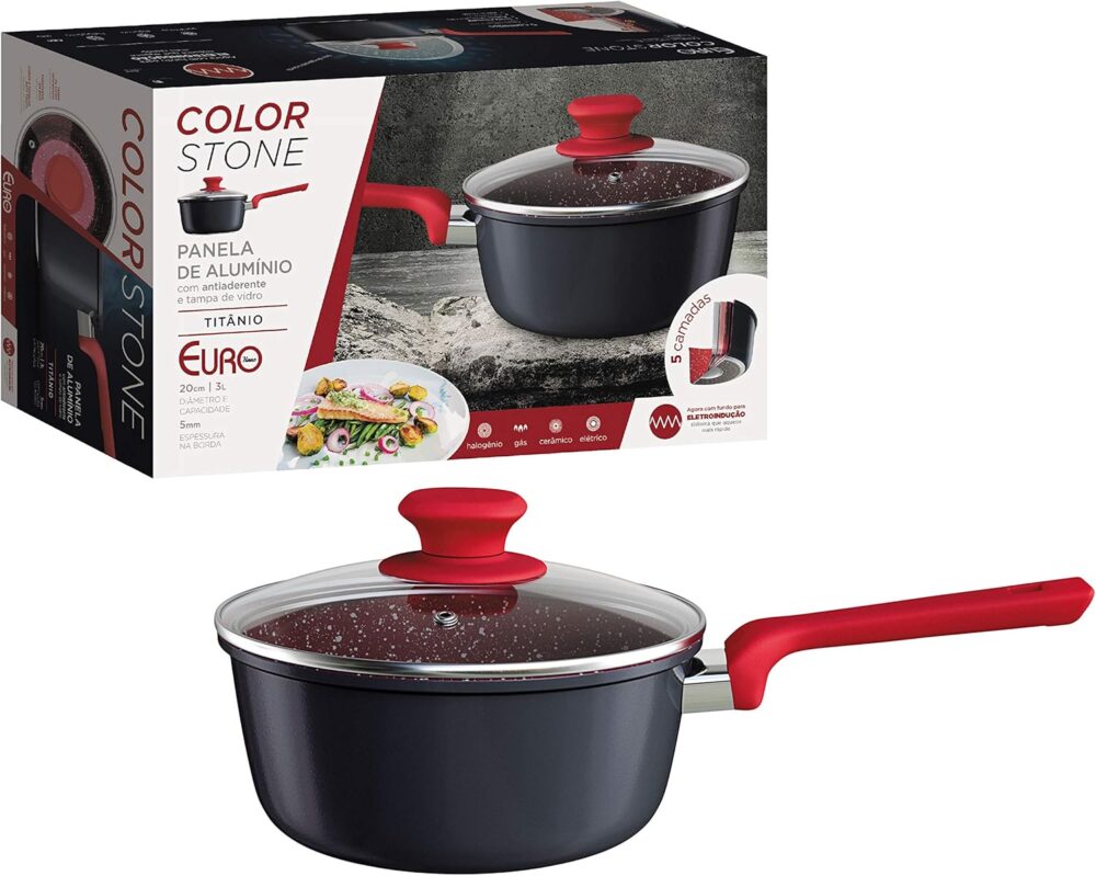 Panela 20 cm ColorStone de alumínio com antiaderente e tampa... - Image 2