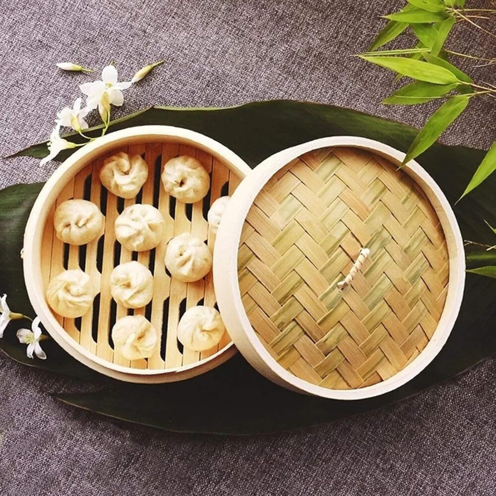 KELUNIS Cesta de bambu para vaporizador com tampa, utensílio... - Image 3