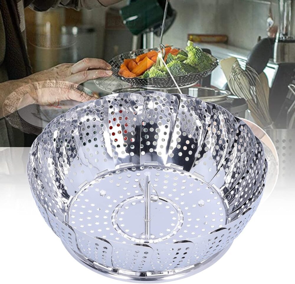 Cesta a vapor, multifuncional de aço inoxidável, dobrável, u... - Image 5