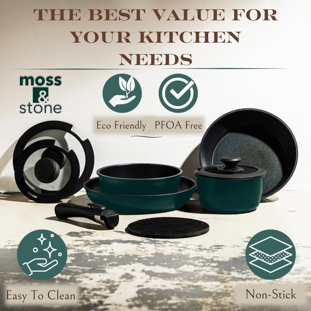 Moss & Stone Conjunto de 10 panelas e frigideiras azuis, alç... - Image 6